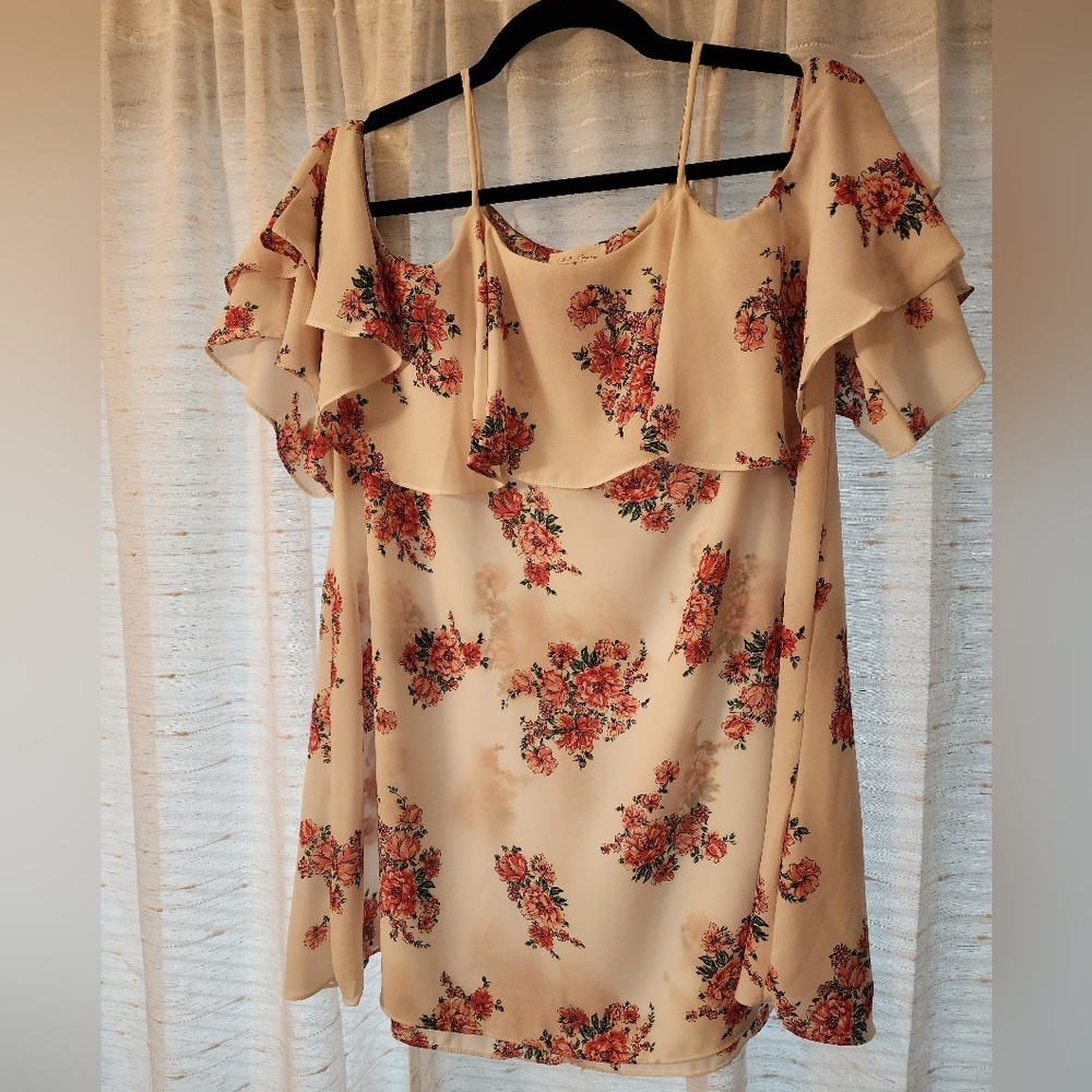White & Floral Cold Shoulder Blouse